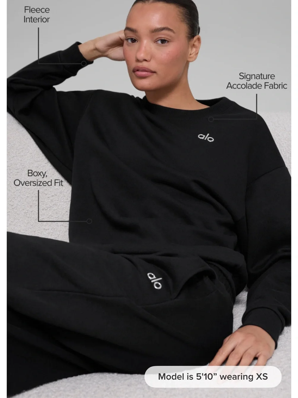 Alo Women’s Black accolade Crewneck Sweatshirt NWOT size XS